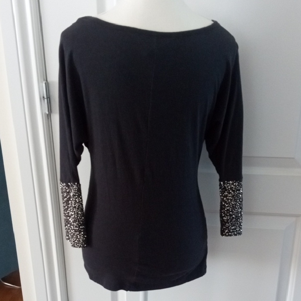 Black Sequin 3/4 Sleeve Women's Top - Picture 6 of 10